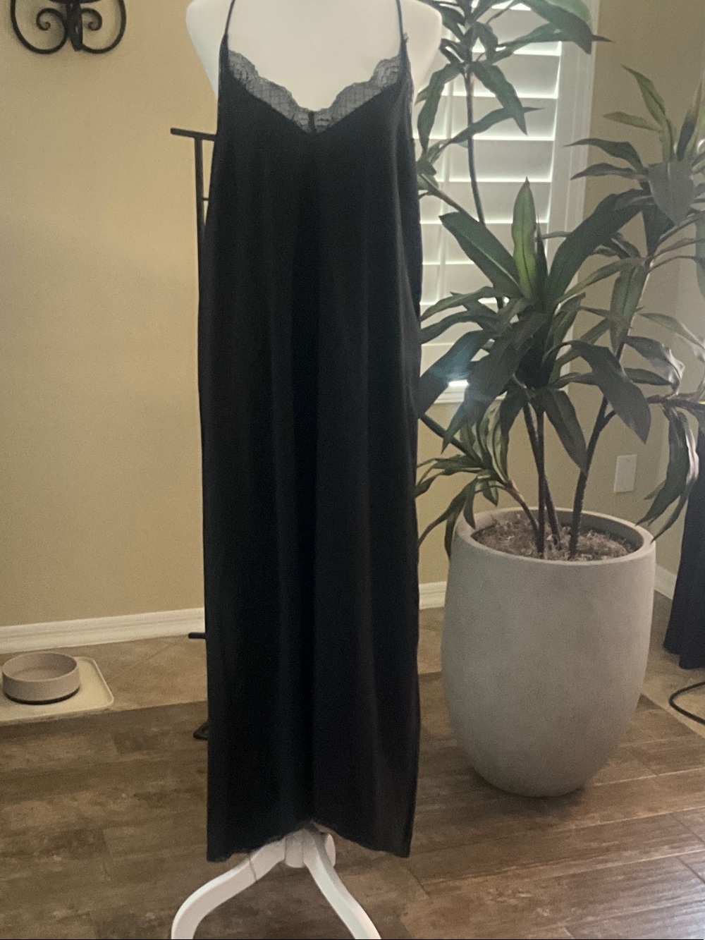 Black Lace-Trim Slip Maxi Dress